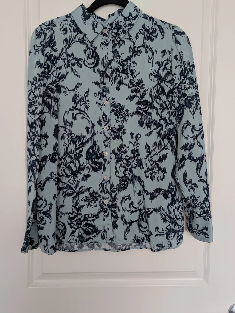 Chico's Light Blue and Navy Floral Button-Down Shirt